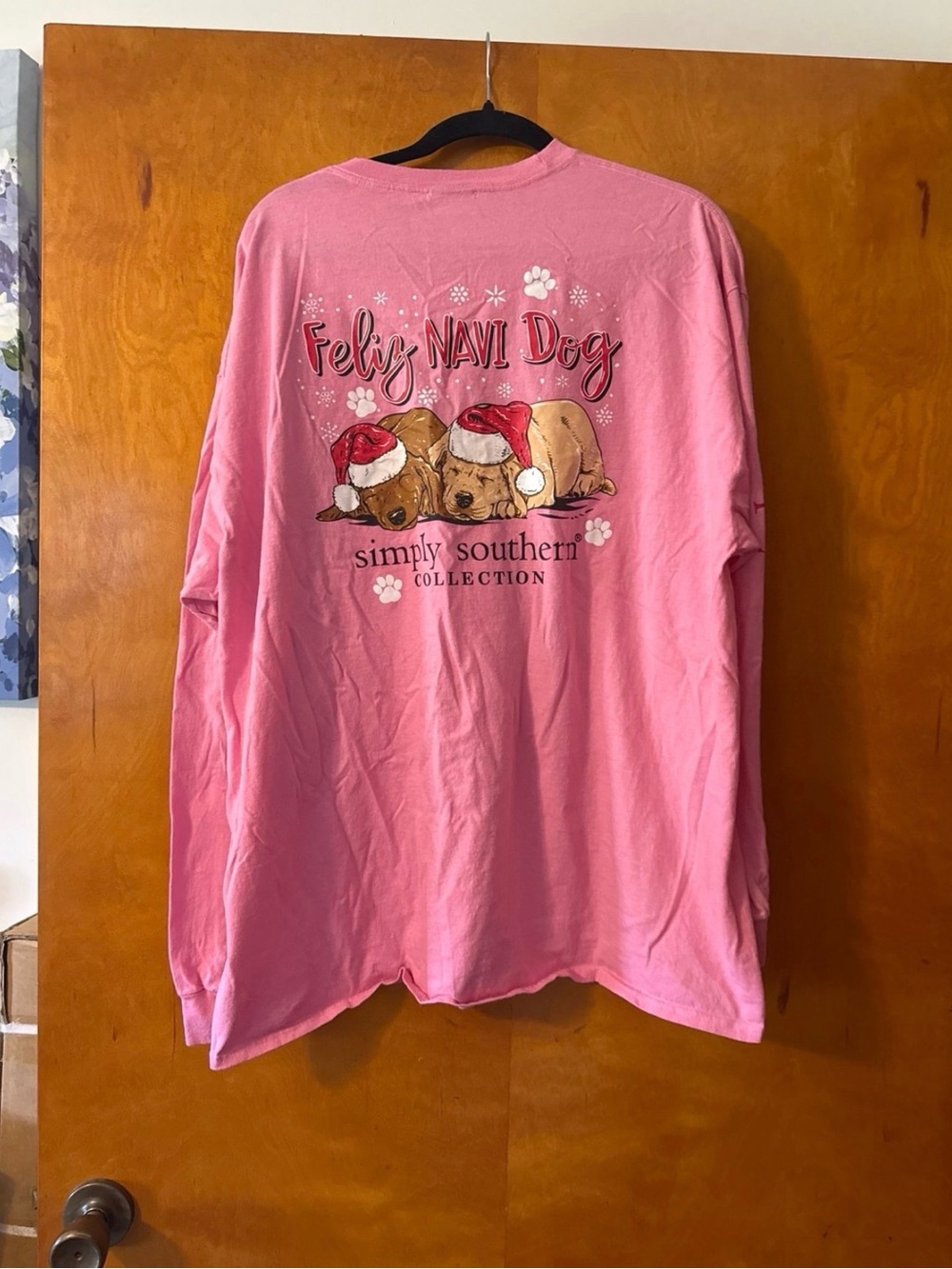 Simply Southern Pink "Feliz Navi Dog" Long-Sleeve Tee